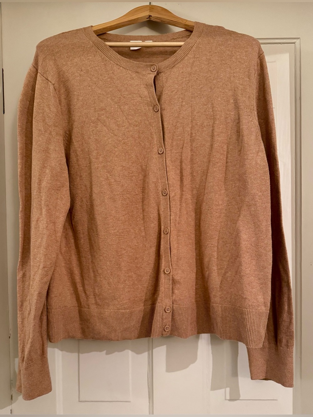 GAP Women's Camel Button-Front Crewneck Cardigan